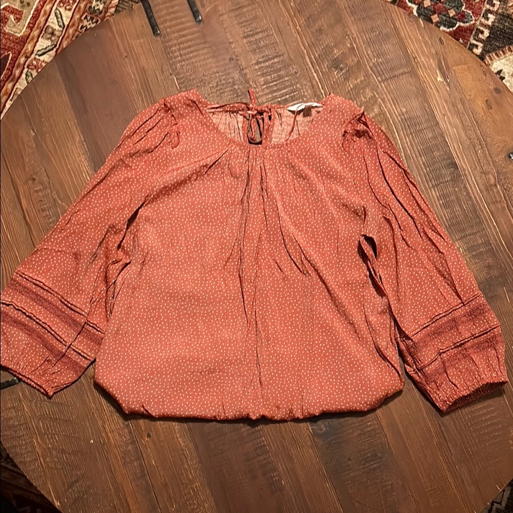 LC Lauren Conrad Pink 3/4 Sleeve Pleated Blouse